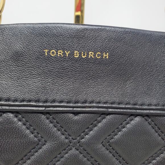 Tory Burch Fleming Triple Compartment Chain-Link Leather Tote Bag Quilted Black - Picture 13 of 14